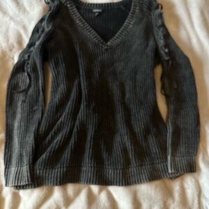 Torrid Charcoal V-Neck Sweater with Lace-Up Sleeves